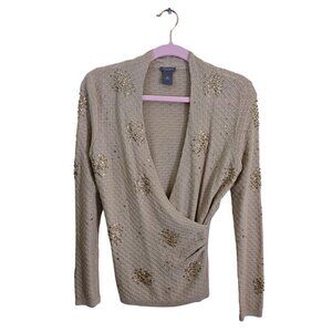 Ann Taylor Petites Beige Sequin Wrap Silk Blend Sweater Size SP